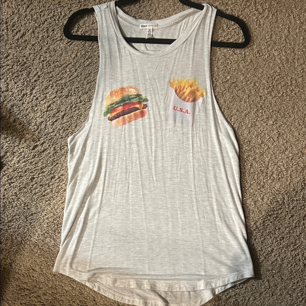 PINK Victoria's Secret Gray Tank Top with Red White & Blue Print